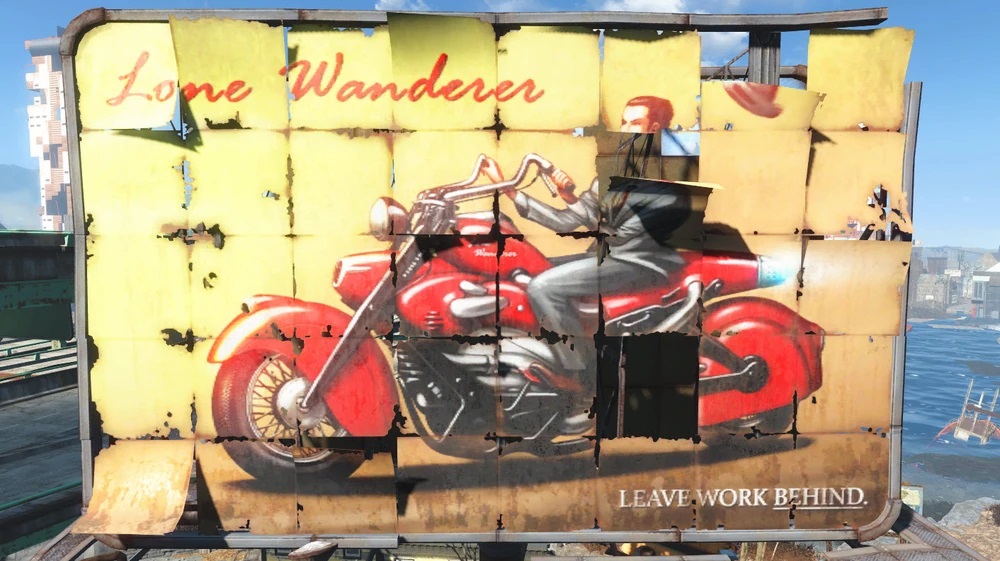in game billboard showing bike and redheaded male rider