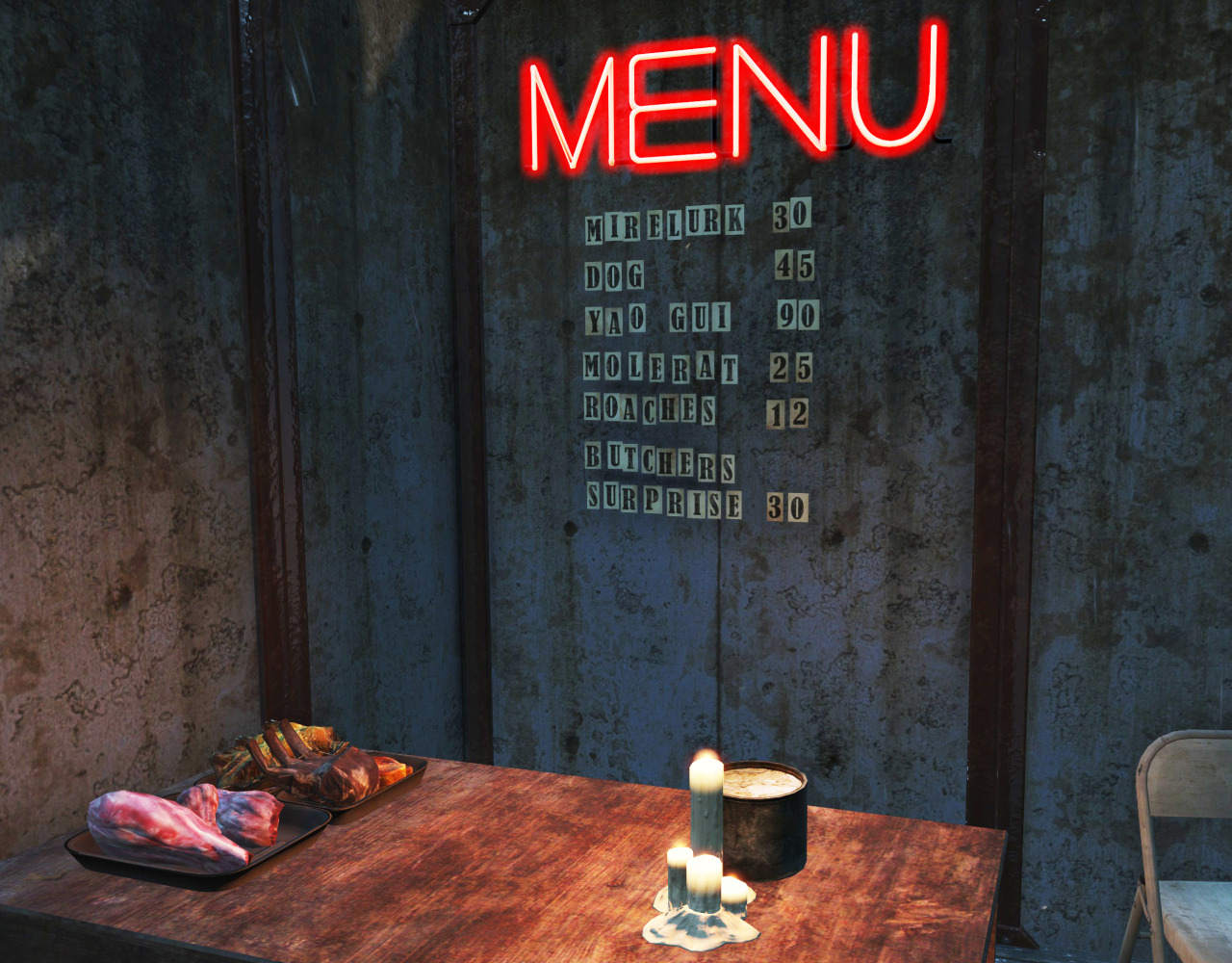 in game screenshot from fallout 4 showing a menu of fallout food items